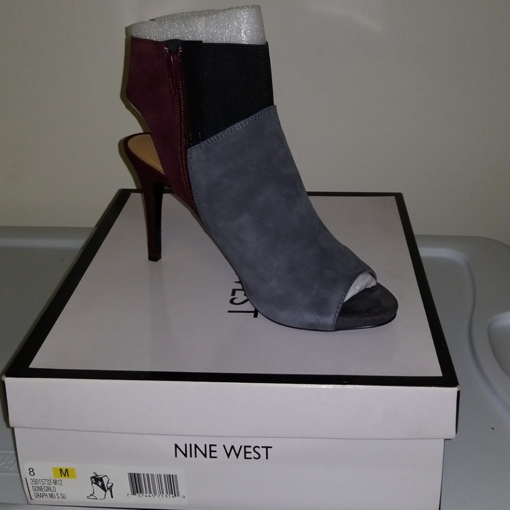 *sold* Nine west grey black maroon peep toe heels